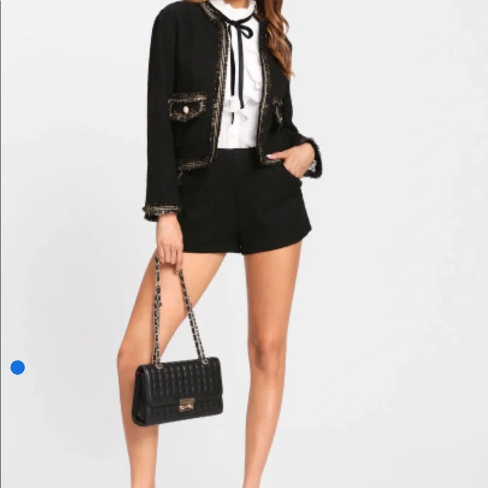 Button Embellished Fringe Trim Blazer & Shorts Set - Picture 3 of 8